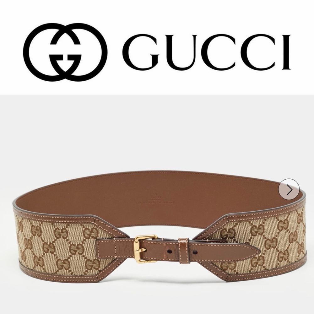 New💕Gucci Tan and Brown GG Canvas Belt waist belt